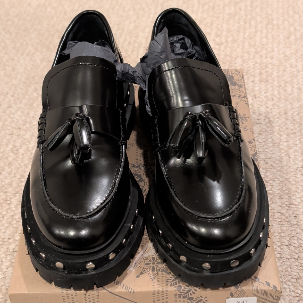 Free People Teagan Black Patent Tassel Loafers
